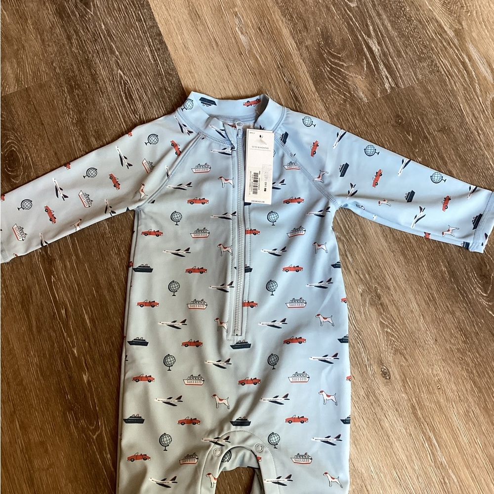 Janie and Jack Blue Dinosaur Footies One Piece